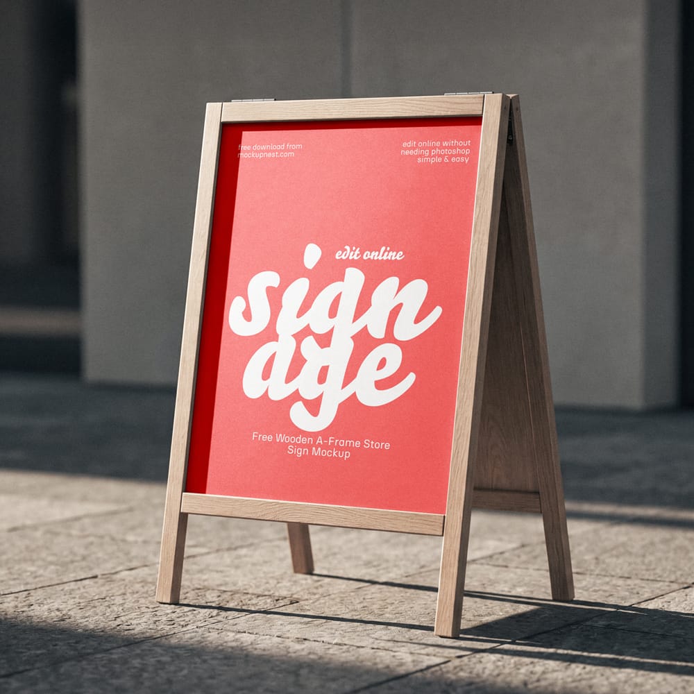 Free Wooden A-Frame Store Sign Mockup PSD