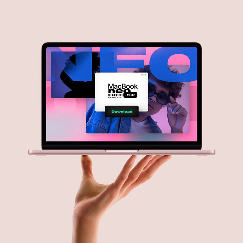 Hand-Held MacBook Neo Mockup PSD