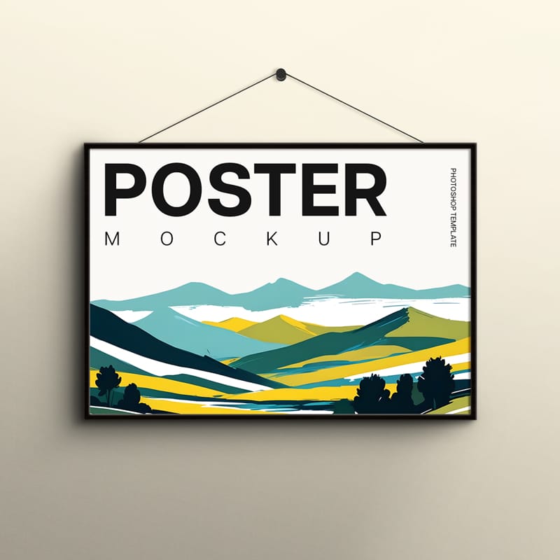 Hanging Frame Mockup On Brown Background PSD