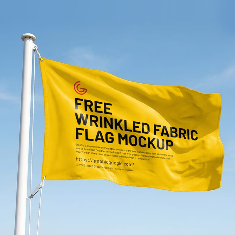 High-Resolution Wrinkled Fabric Flag Mockup PSD