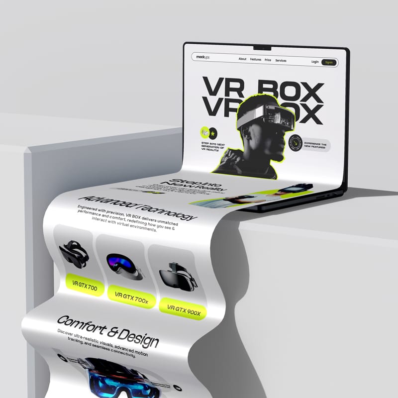 Long Scroll Macbook Extended Screen Mockup Set PSD