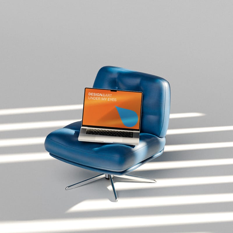 MacBook Pro Mockup on Armchair PSD