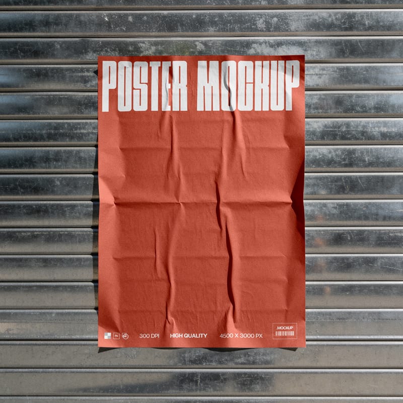 Metal Shutter Poster Mockup PSD