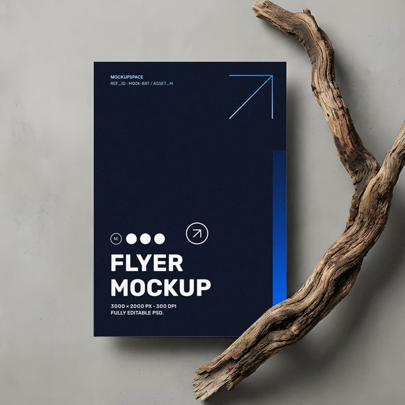 Minimalist Flyer Mockup with Driftwood PSD