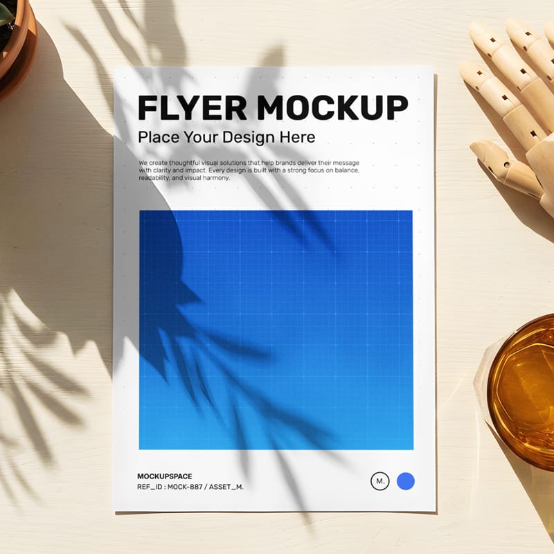 Minimalist Flyer Mockup with Leaf Shadows PSD