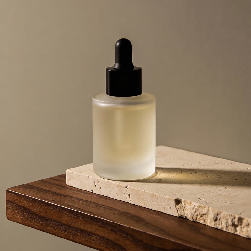 Minimalist Frosted Glass Dropper Bottle Mockup PSD