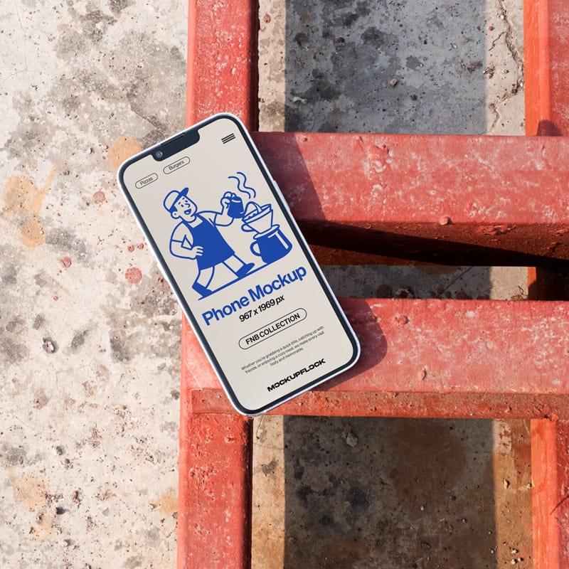 Minimalist iPhone Mockup on Red Industrial Beam PSD