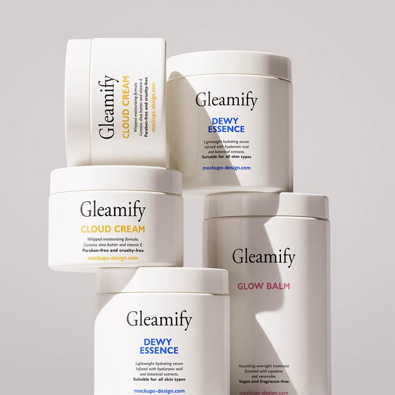 Multiple Cosmetic Jars Mockup PSD