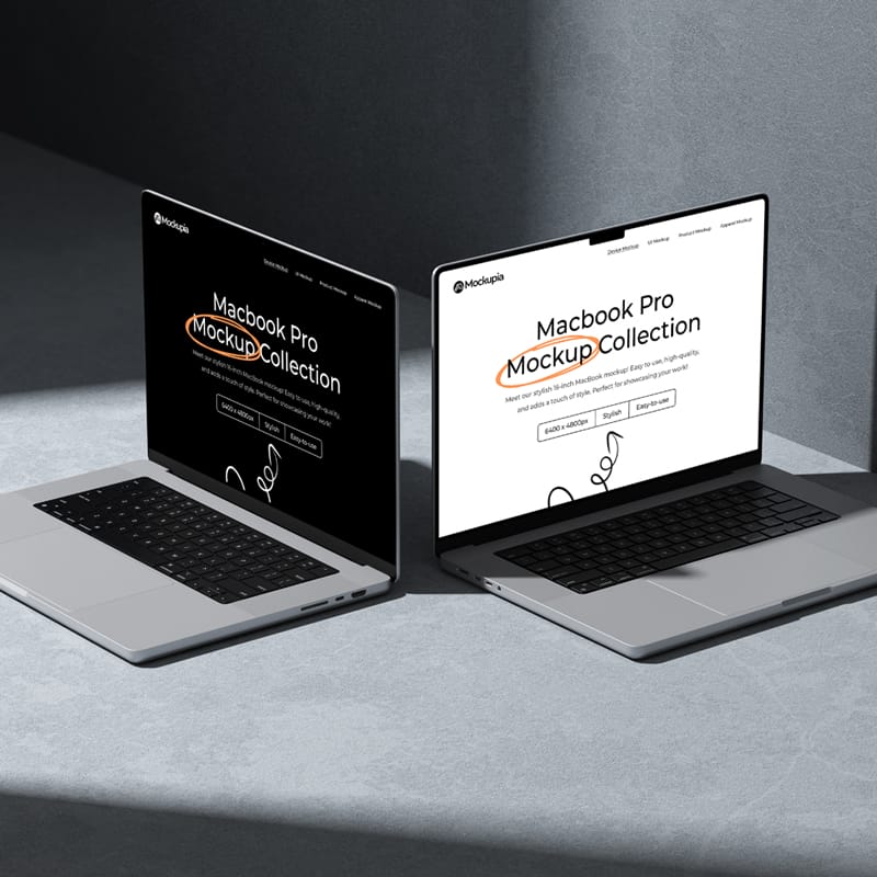Realistic Double MacBook Pro Display Mockup PSD