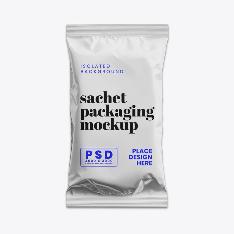 Realistic Foil Sachet Mockup PSD