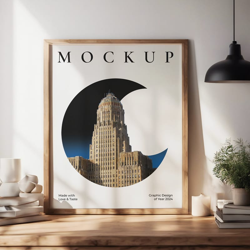 Realistic Scene Frame Mockup on Desk PSD