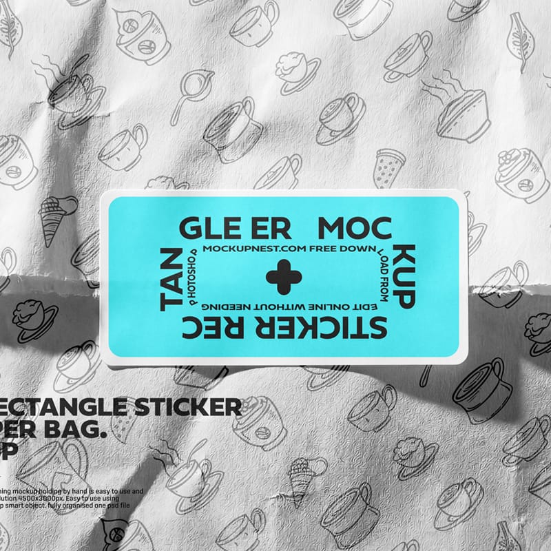 Rectangle Sticker On Paper Bag Mockup PSD