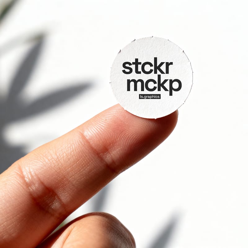 Round Sticker on Finger Mockup PSD