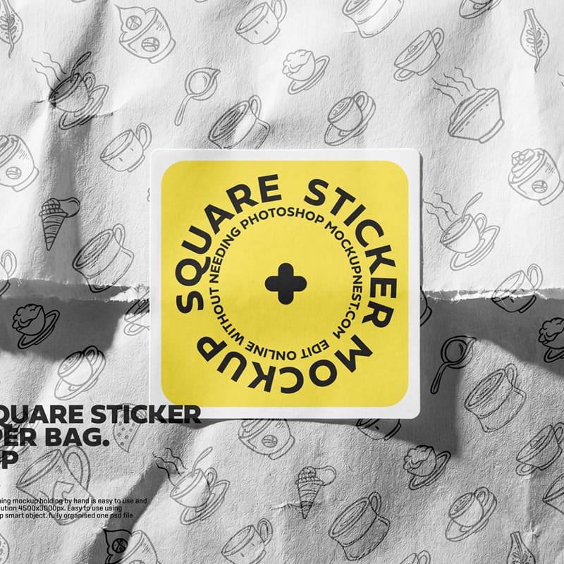 Square Sticker On Paper Bag Mockup PSD