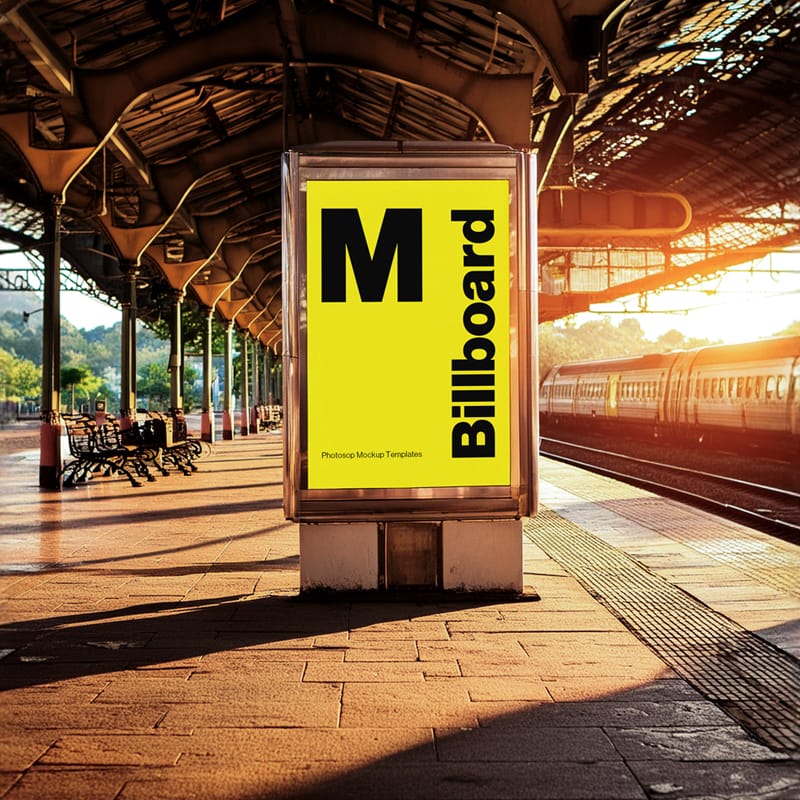 Stand Billboard Mockup on Station PSD