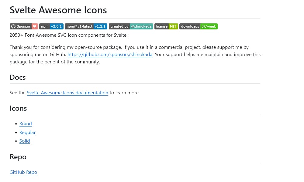 Svelte Awesome Icons library showing Font Awesome icons as Svelte components