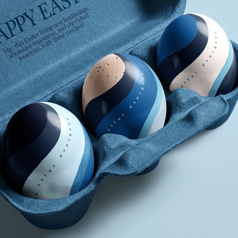 Three Easter Eggs in Carton Packaging Mockup PSD