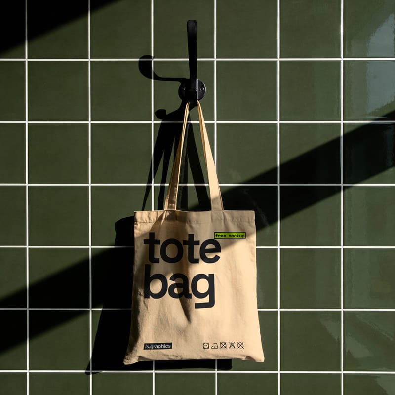Tote Bag Mockup on Wall PSD