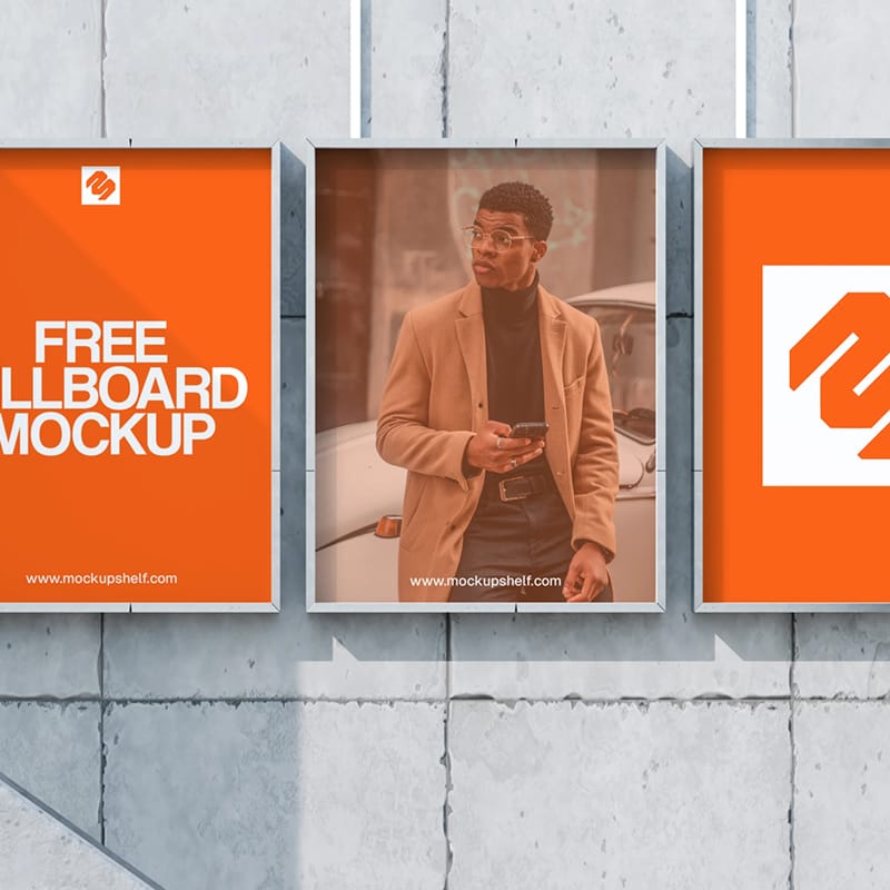 Triple Outdoor Billboard Mockup on Concrete Wall PSD