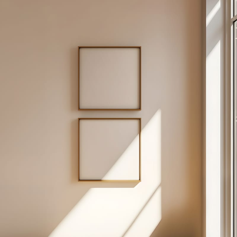 Two 1x1 Frames Mockup with Natural Light PSD
