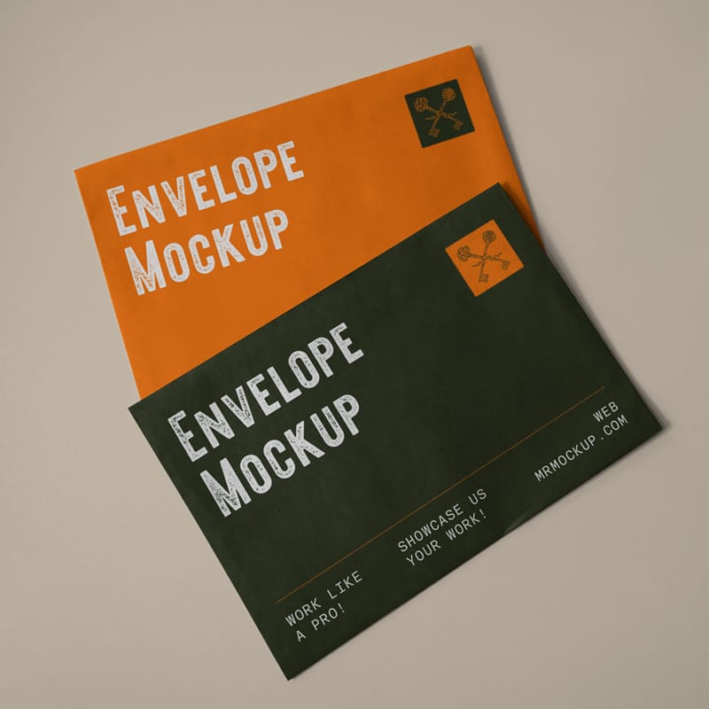 Two Lying Paper Envelope Mockups PSD