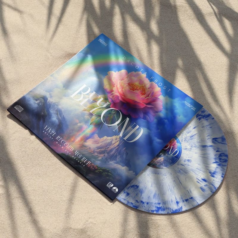 Vinyl Record Album Placed on Smooth Sand Mockup PSD
