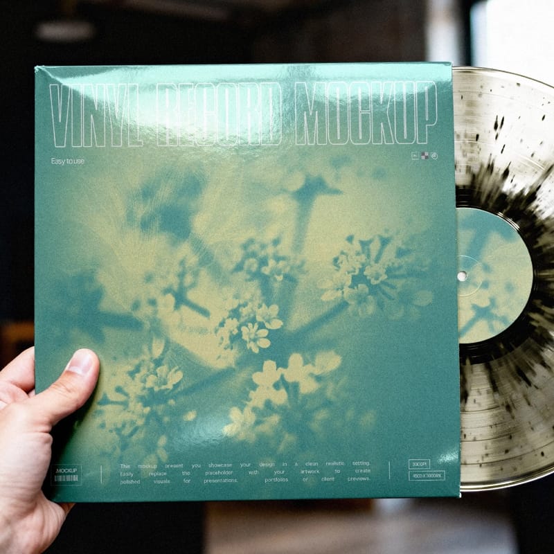 Vinyl Record Mockup with Partially Exposed Disc PSD