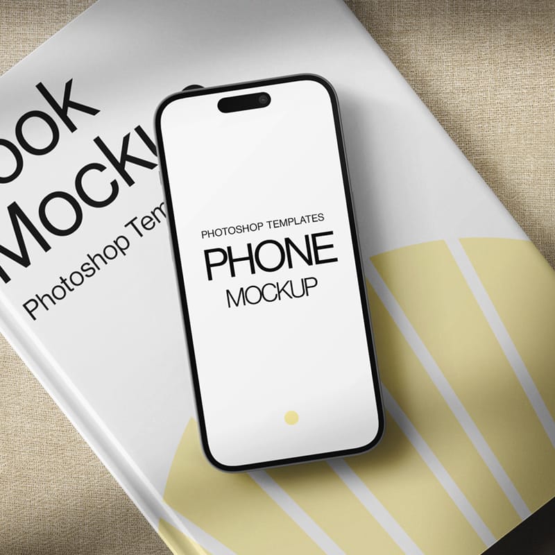 White Book and Mobile Phone Mockup PSD