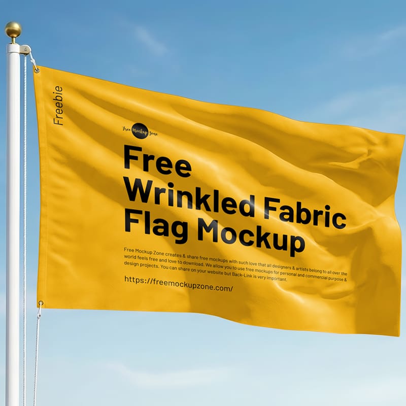 Wrinkled Fabric Flag Mockup PSD