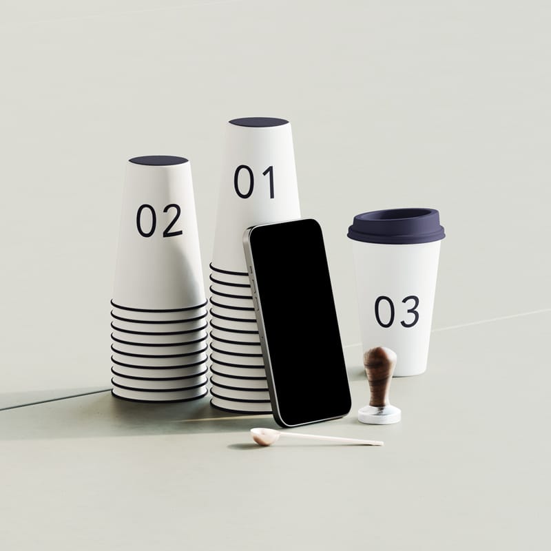 iPhone and Coffee Cups Mockup PSD