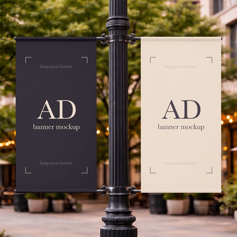 Advertising Lamp Post Banner Mockup PSD