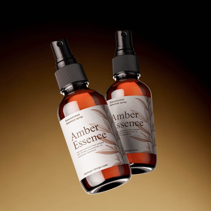 Amber Glass Spray Bottle Mockup PSD