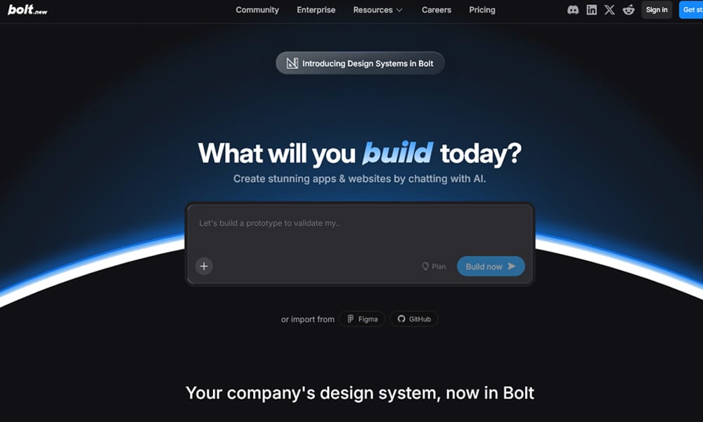 Bolt.new AI coding environment showing full-stack app generation in the browser