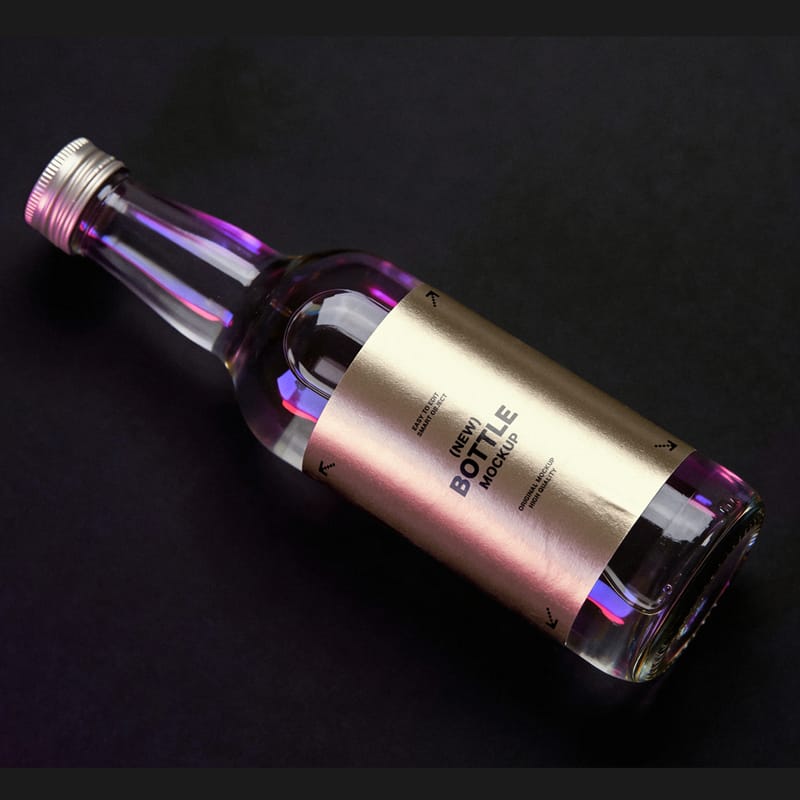 Bottle Label Mockup with Metallic Wrap PSD