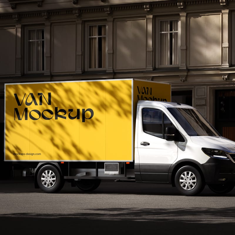 Box Body Delivery Van Mockup PSD