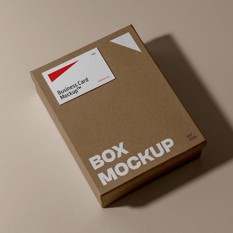 Box with Business Card Mockup Template PSD