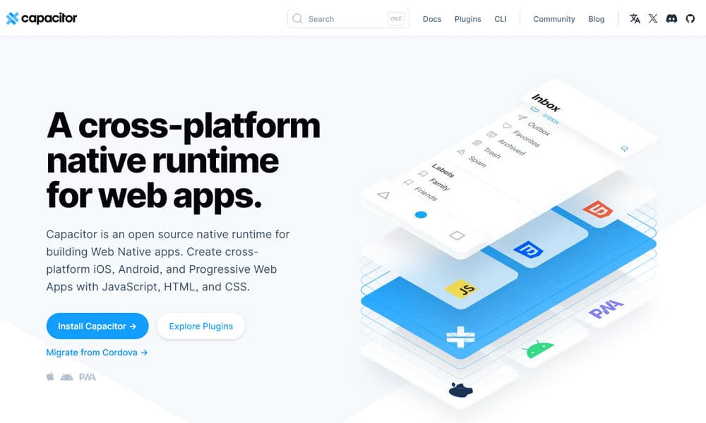 Capacitor bridging web app to native iOS and Android device APIs