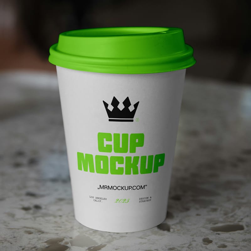 Coffee Cup on a Countertop Mockup PSD