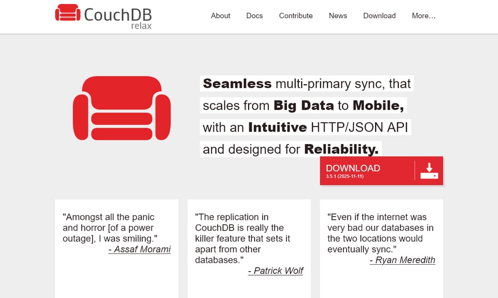 CouchDB Fauxton interface showing document database with replication settings