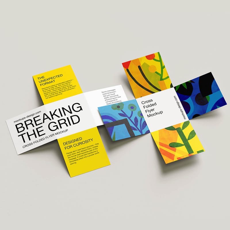 Cross Folded Flyer Mockup PSD