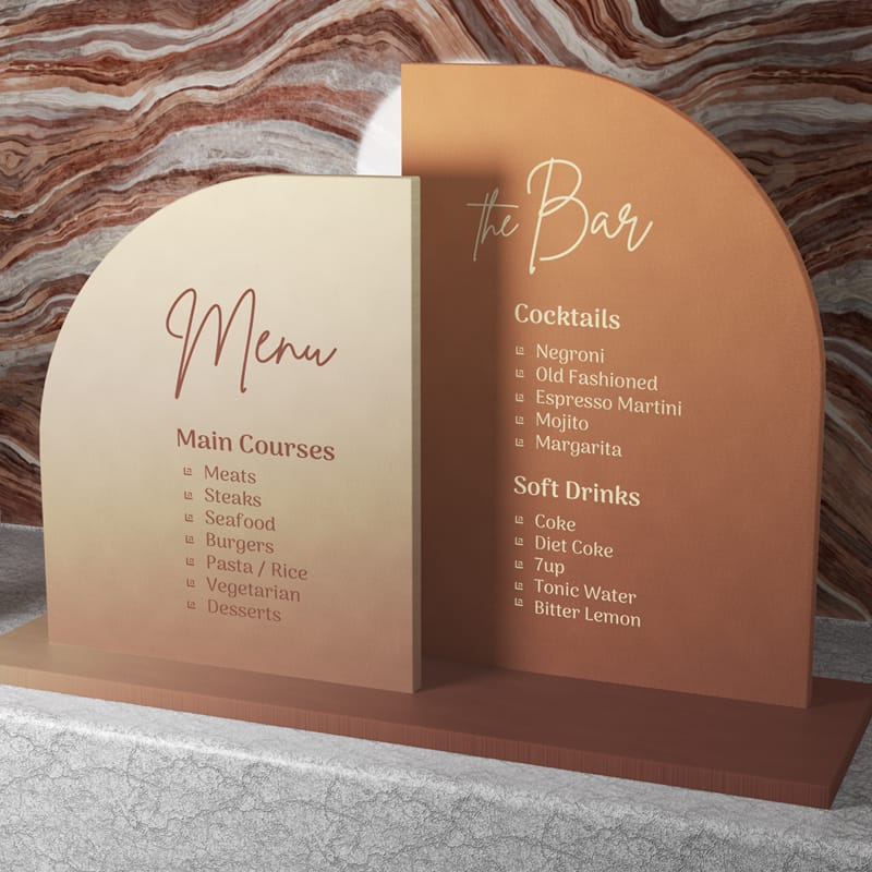 Double Arch Acrylic Restaurant Table Menu Mockup PSD