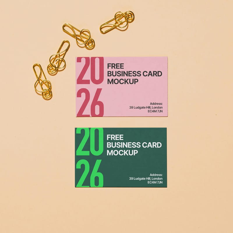 Double Business Card Mockup with Paperclips PSD