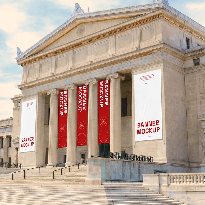 Five Museum Banner Mockups PSD