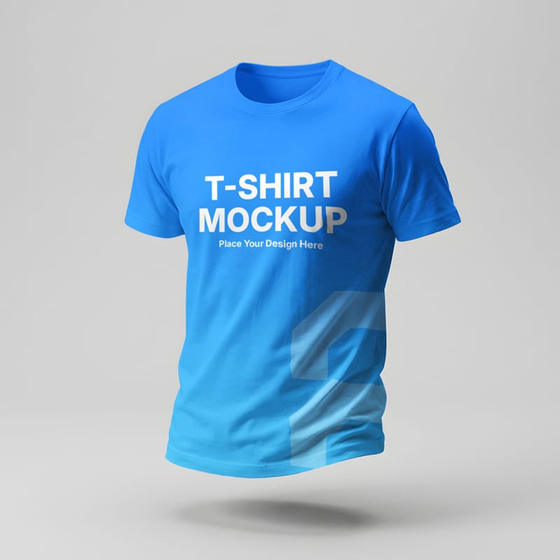 Floating Blue T-Shirt Mockup PSD