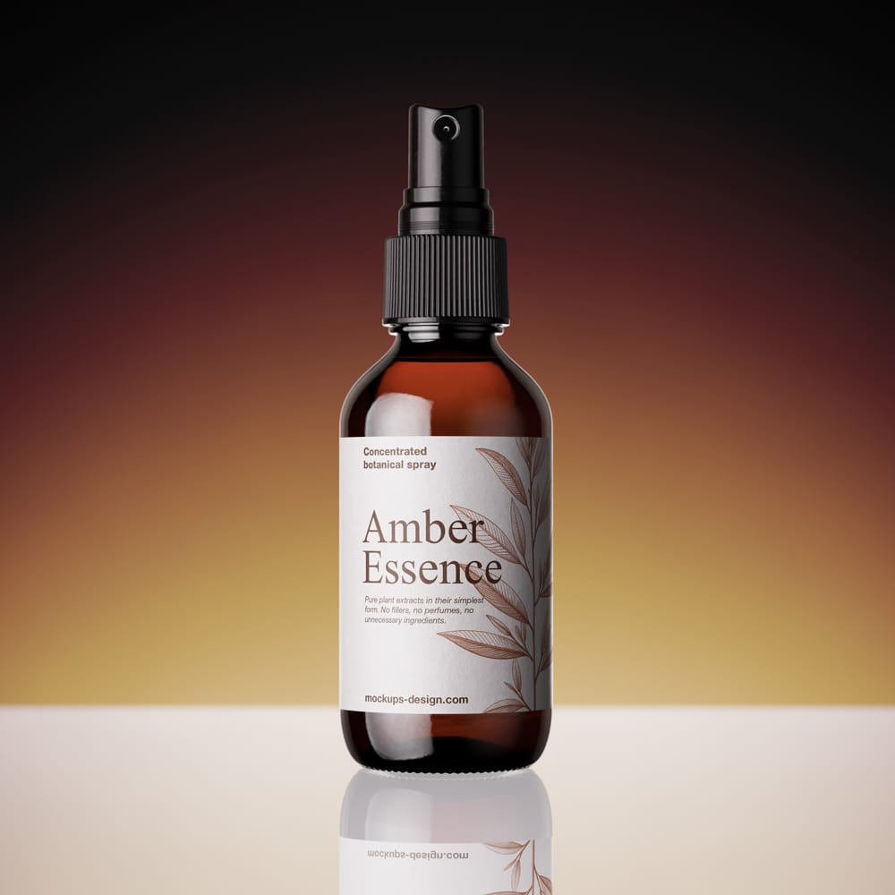Free Amber Glass Spray Bottle Mockup PSD
