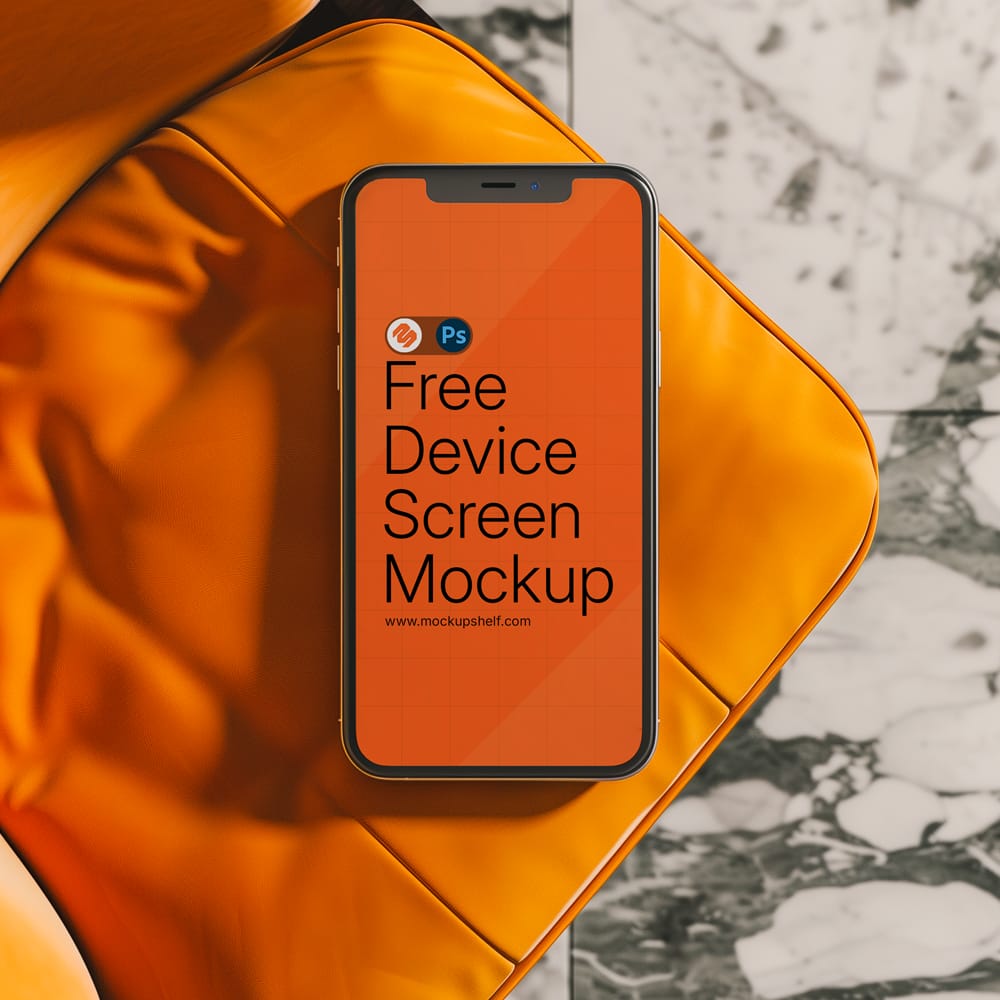 Free Bold Orange Leather iPhone Mockup PSD