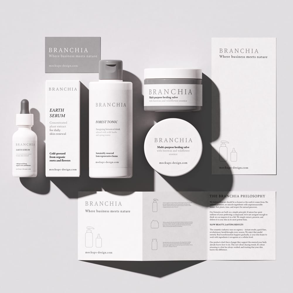 Free Cosmetic Brand Identity Scene Mockup PSD