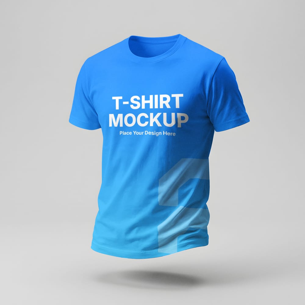 Free Floating Blue T-Shirt Mockup PSD
