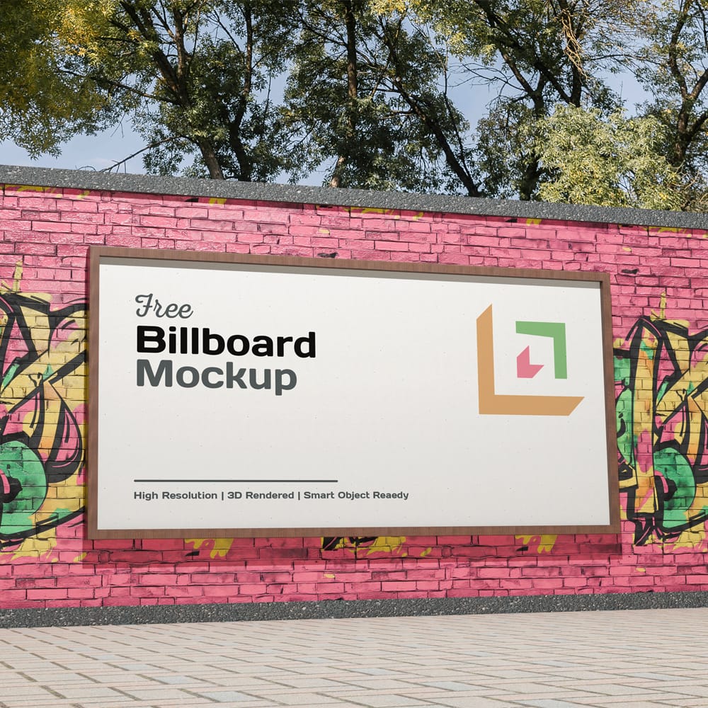 Free Graffiti Wall Mounted Billboard Mockup PSD