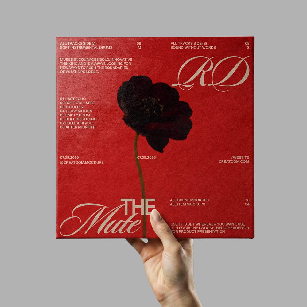 Free Hand Holding Vinyl Record Cover Mockup Front View PSD